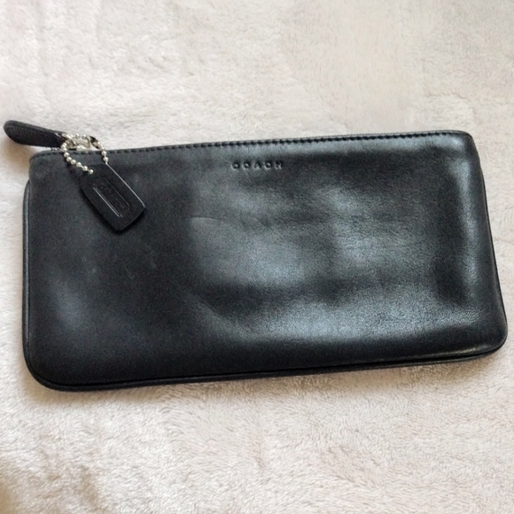 ๐ค Vintage Coach Black Leather Skinny Cosmetics Case Clutch Pouch Bag VERY RARE - Picture 2 of 10